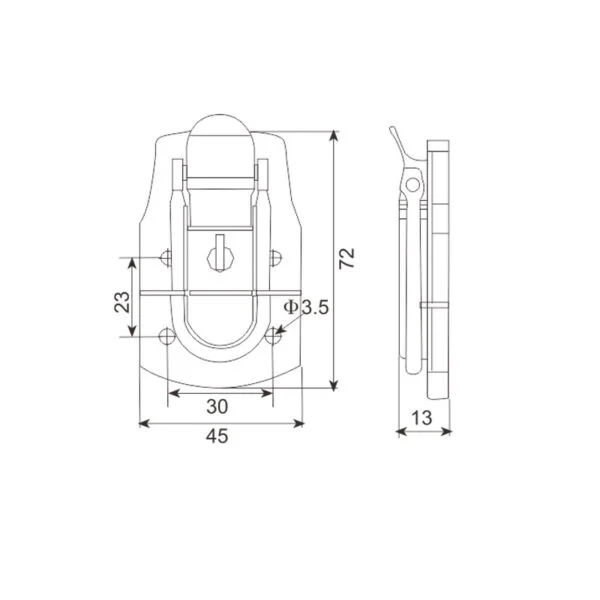 Fecho de tração bloqueável de 72x45mm FS-1001 num armário