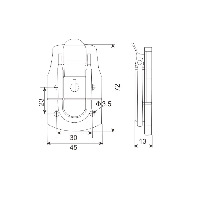 Fecho de tração bloqueável de 72x45mm FS-1001 num armário