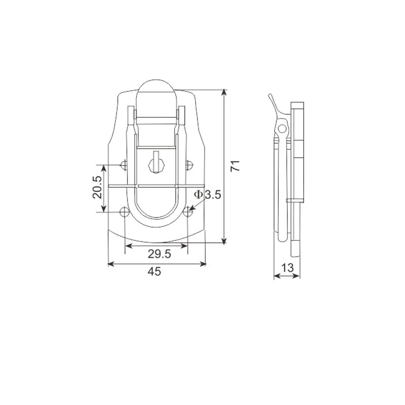 Fecho de gaveta bloqueável de 72x45mm FS-1007 num armário