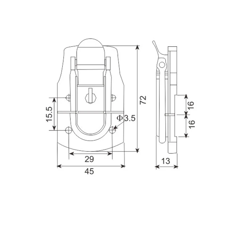 Pestillo de 72x45mm con mecanismo de bloqueo