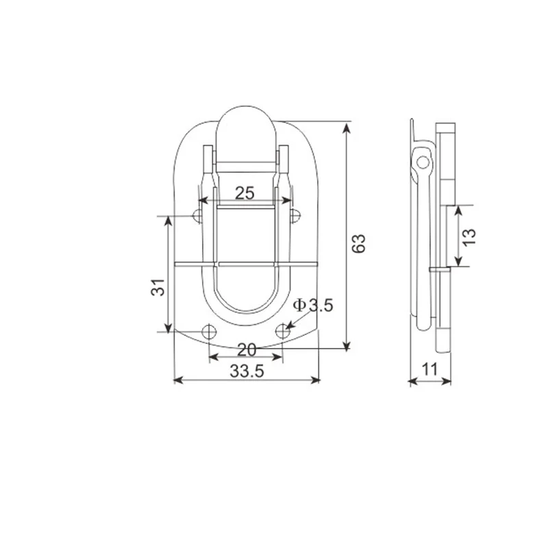 Защелка для портфеля 63x33,5 мм FS-1020 на белом фоне
