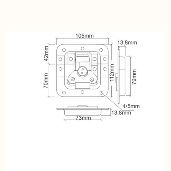 112x105mm Medium Spring Loaded Recessed Butterfly Twist Latch FS-1112 - Imagem 2