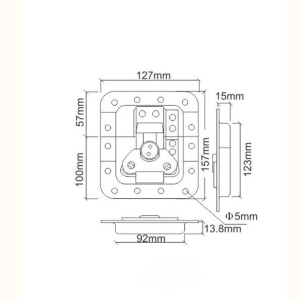 157x127mm Large Recessed Butterfly Twist Latch in Offset Dish with Padlock Feature FS-1115 - Imagen 2