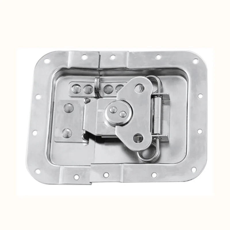 157x127mm Grand loquet papillon encastré dans une coupelle décalée avec fonction cadenas FS-1115 1 Loquet pour flight case avec moraillon verrouillable sur un porte-documents