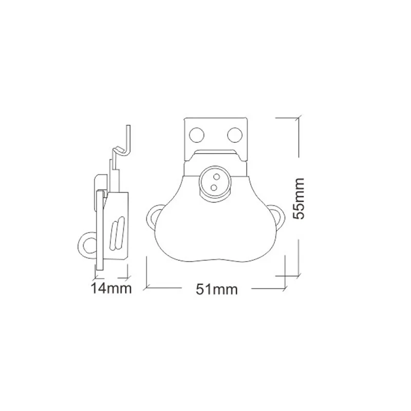 55x51mm trinco borboleta com mola para montagem em superfície