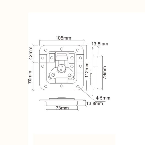 43.5x20mm New Type Recessed Spring Load Butterfly Twist Latch Offset with Padlock Ring - AutoLock FS-1164 — изображение 2