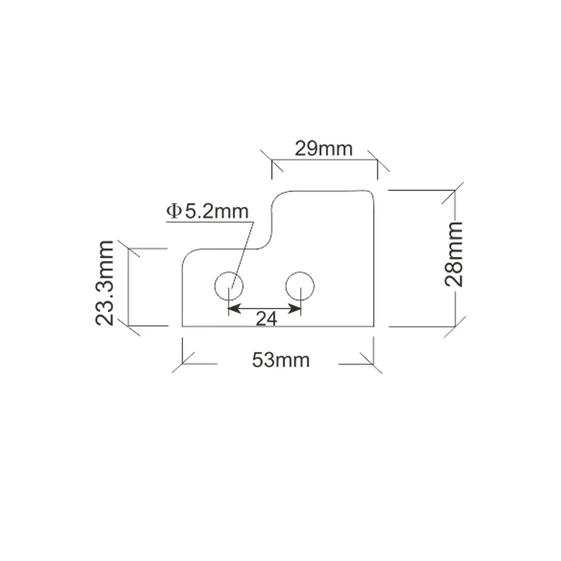 Braçadeira de fixação com 4 orifícios de 53 por 28 mm