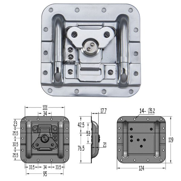 124x122mm Double Bulge Butterfly Twist Latch with Padlock – FS-1107 - Imagem 2