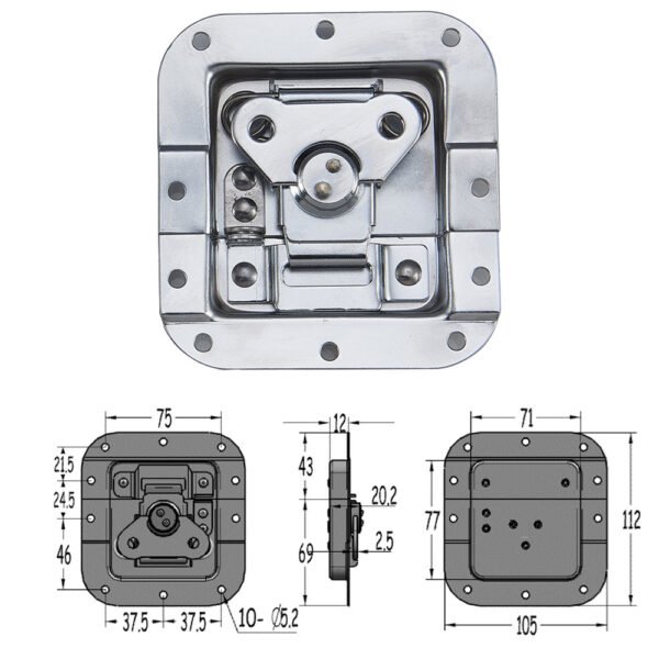 112x105mm Medium Recessed Butterfly Twist Latch in Offset Dish with Padlock Ring FS-1109 - Imagen 2