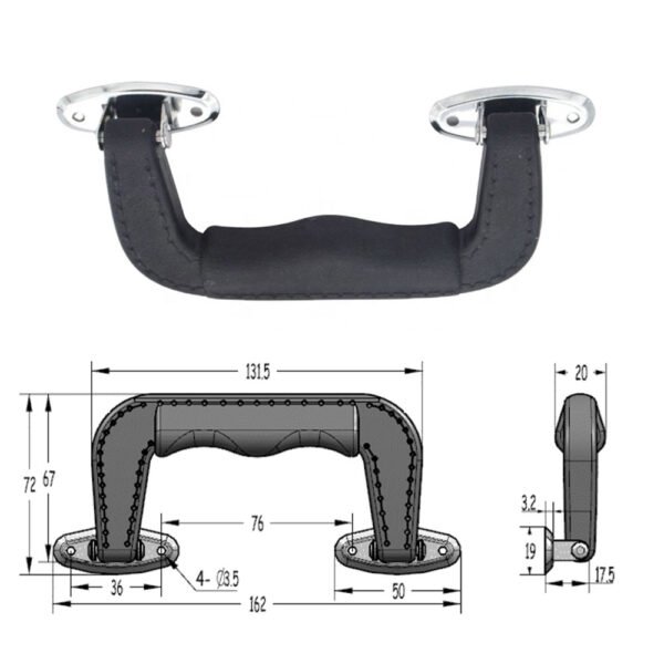 Black Plastic Attaché Handle with Chrome Plated Brackets FS-2038 Size