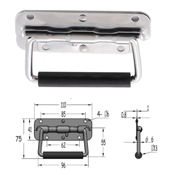 110mm Flight Case Small Metal Handle with Rubber Grip FS-2046 Size
