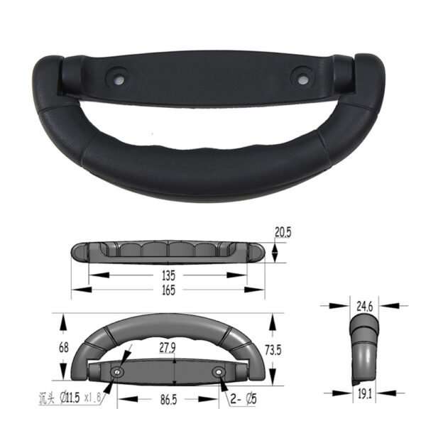 165mm Plastic Black Briefcase Swivel Handle FS2077 Size