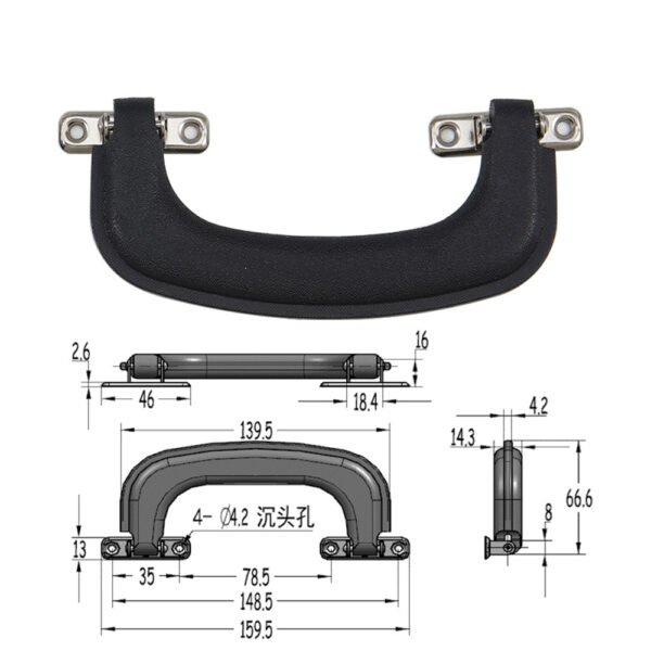 160mm Black Briefcase Swivel Handle with Chrome Fittings FS-2085 Size