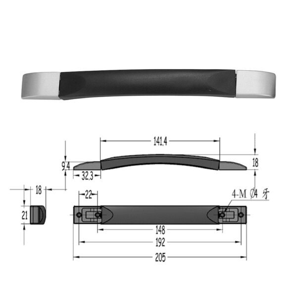 Black Luggage Strap Handle With Silver Zinc Alloy End Cap FS-2103 Size