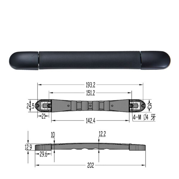 208mm Black Luggage Strap Handle With Steel End Cap FS-2105 Size