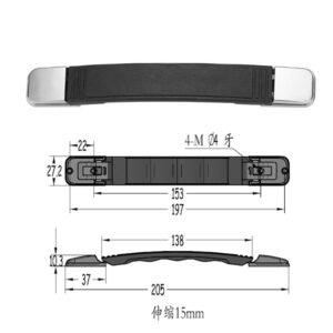 Correa de asa de equipaje negra con terminal de acero plateado FS-2106 Tamaño