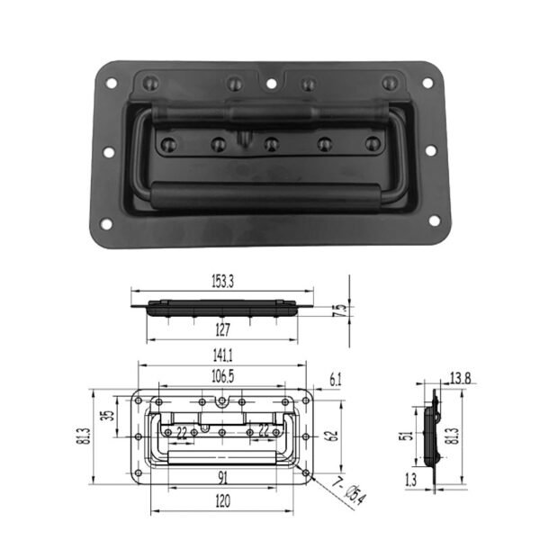 Square Concealed Embedded Spring Folding Handle Toolbox Side Black Handle with Rubber Sleeve FS2121 - Imagem 2
