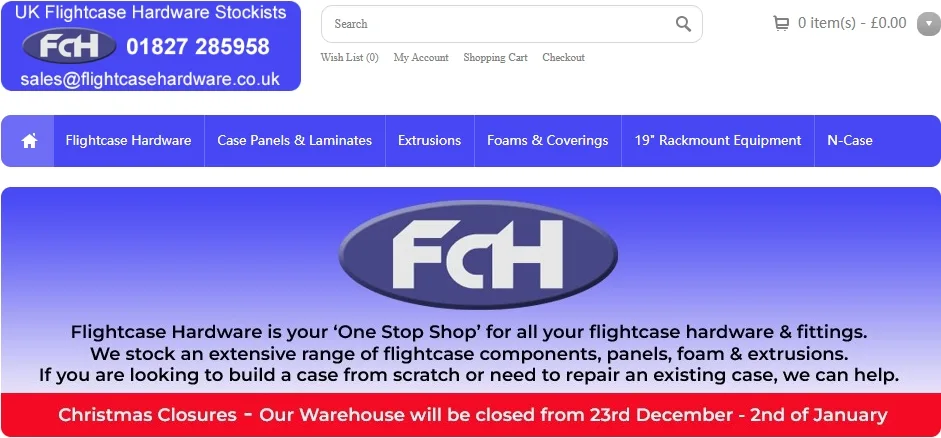 As 10 maiores empresas de hardware de caixas de transporte do mundo 5 Loja de ferragens Flightcase com vários componentes da mala em exposição