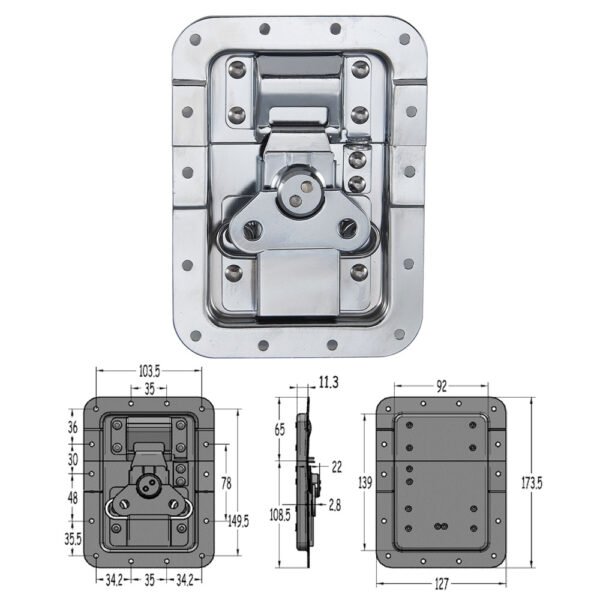174x127mm Large Recessed Butterfly Twist Latch in Offset Dish with Padlock Ring FS-1113 - Image 3